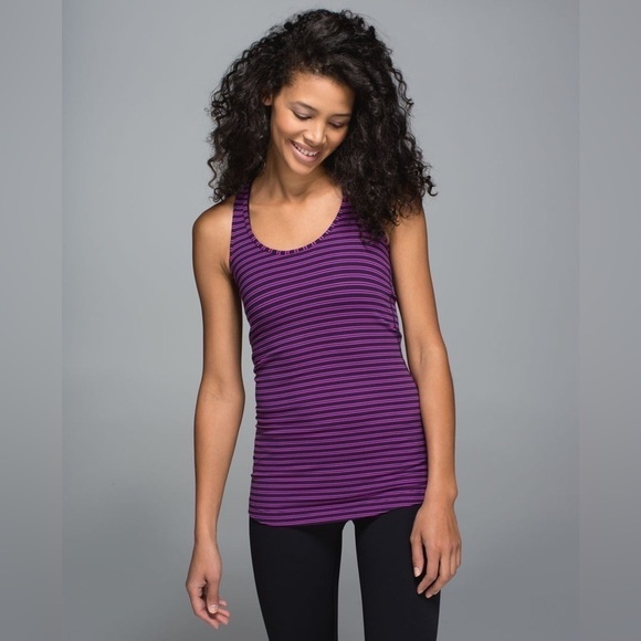 Lululemon | Cool RacerbackDouble Trouble Stripe Ultra Violet Black Grape Sz 4 - Picture 1 of 13